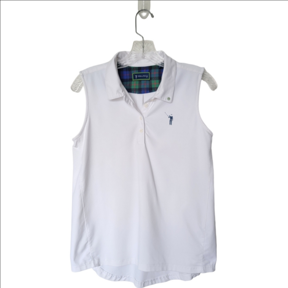 William Murray Golf White Sleeveless Polo Tank with Navy Logo